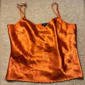 Orange Satin V-neck Tank